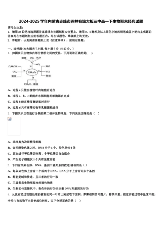 2024-2025学年内蒙古赤峰市巴林右旗大板三中高一下生物期末经典试题含解析