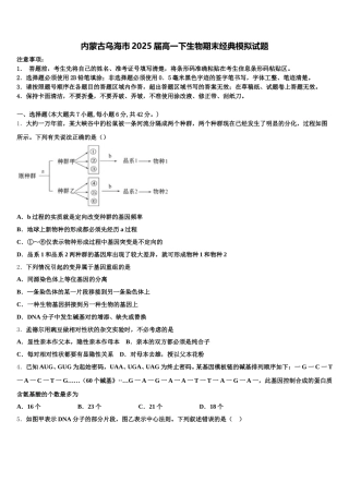 内蒙古乌海市2025届高一下生物期末经典模拟试题含解析
