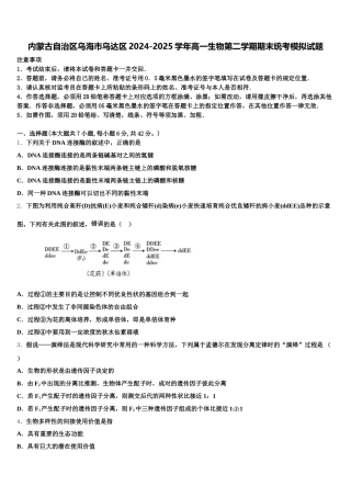 内蒙古自治区乌海市乌达区2024-2025学年高一生物第二学期期末统考模拟试题含解析