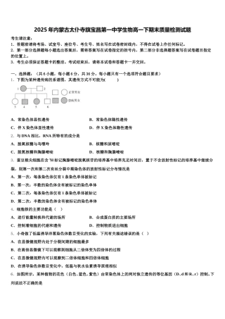 2025年内蒙古太仆寺旗宝昌第一中学生物高一下期末质量检测试题含解析