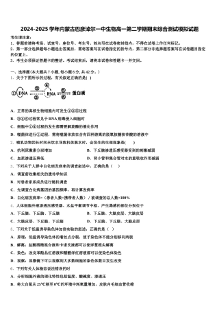2024-2025学年内蒙古巴彦淖尔一中生物高一第二学期期末综合测试模拟试题含解析