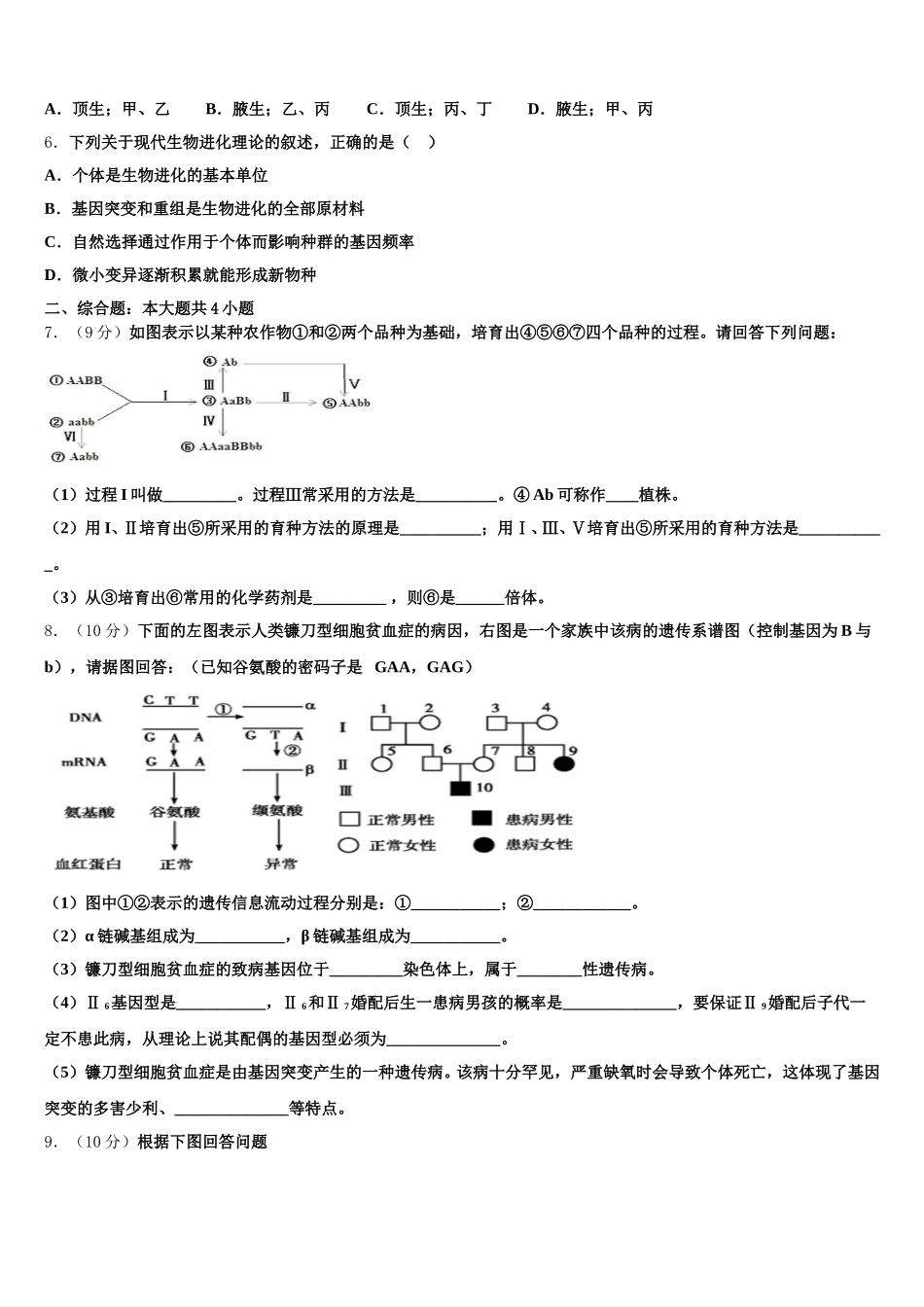 2025届湖北省黄冈实验学校生物高一下期末调研模拟试题含解析_第2页