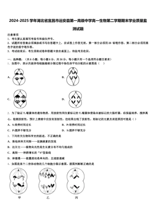 2024-2025学年湖北省宜昌市远安县第一高级中学高一生物第二学期期末学业质量监测试题含解析