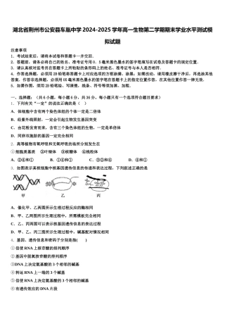 湖北省荆州市公安县车胤中学2024-2025学年高一生物第二学期期末学业水平测试模拟试题含解析