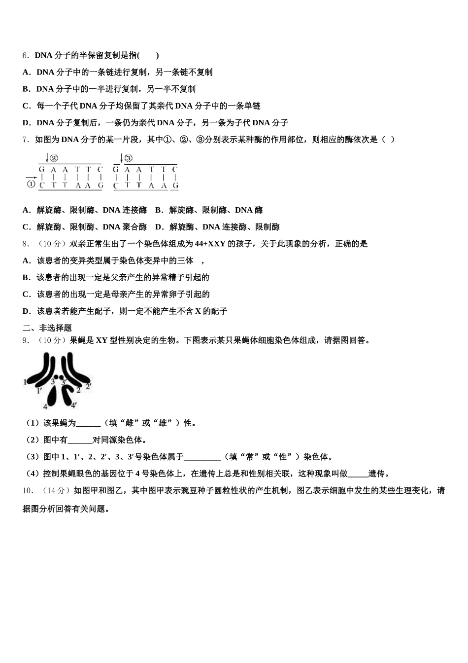 湖北省黄石市第三中学2025年生物高一下期末综合测试模拟试题含解析_第2页