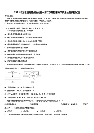2025年湖北省恩施州生物高一第二学期期末教学质量检测模拟试题含解析
