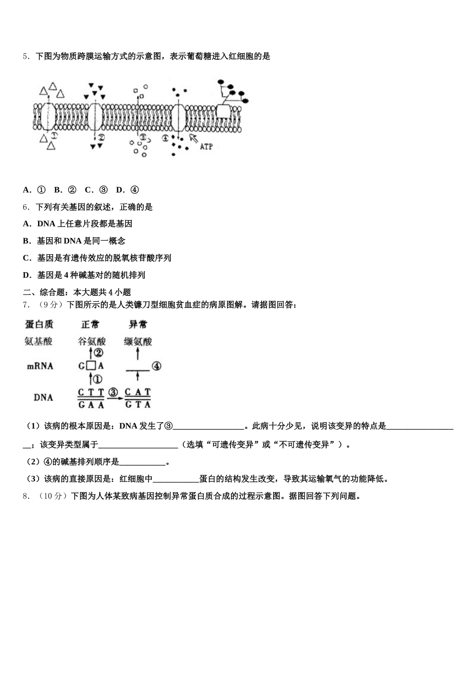湖北省黄冈八模系列2024-2025学年生物高一下期末学业水平测试试题含解析_第2页