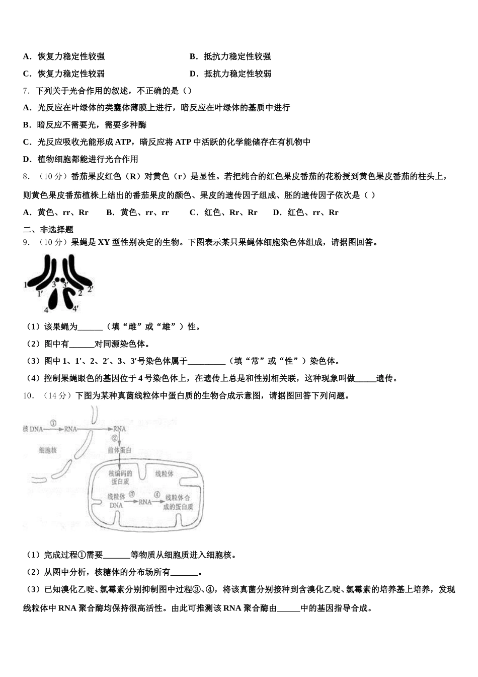 2025届湖北荆州市公安县车胤中学生物高一下期末经典试题含解析_第2页