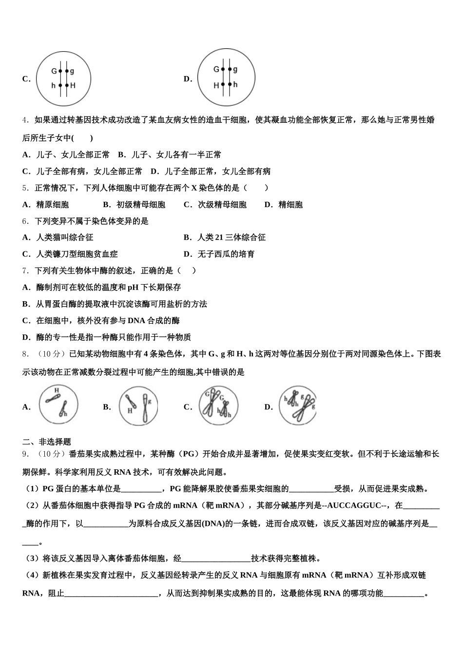 2024-2025学年湖北省麻城一中高一下生物期末经典模拟试题含解析_第2页