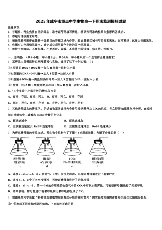 2025年咸宁市重点中学生物高一下期末监测模拟试题含解析