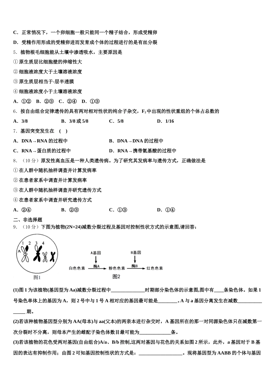 2025届湖北省枣阳市第七中学生物高一下期末监测试题含解析_第2页