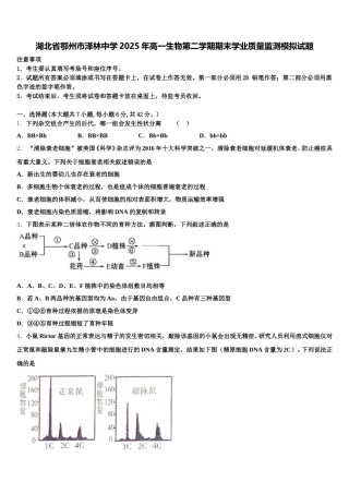 湖北省鄂州市泽林中学2025年高一生物第二学期期末学业质量监测模拟试题含解析