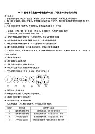 2025届湖北省监利一中生物高一第二学期期末统考模拟试题含解析