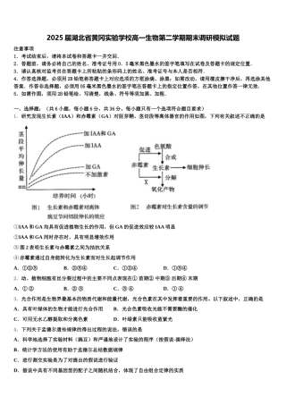 2025届湖北省黄冈实验学校高一生物第二学期期末调研模拟试题含解析