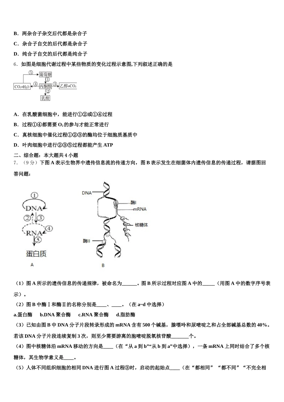 湖北武汉武昌区武汉大学附属中学2024-2025学年生物高一第二学期期末质量检测试题含解析_第2页