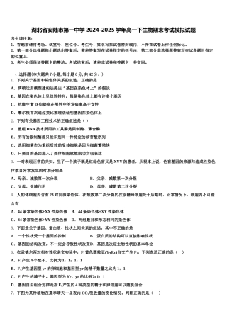 湖北省安陆市第一中学2024-2025学年高一下生物期末考试模拟试题含解析