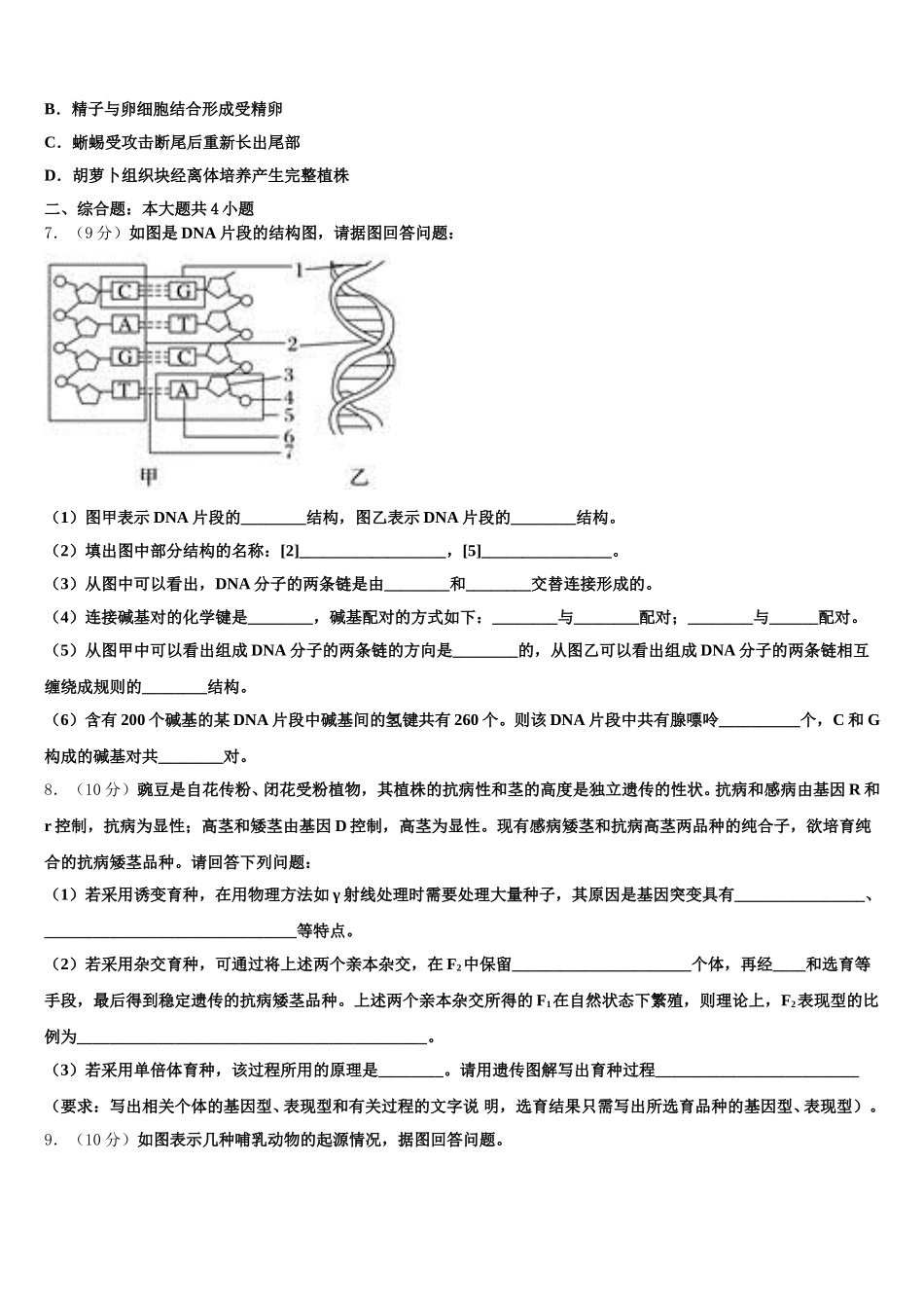 2025届湖北黄冈高一下生物期末学业水平测试模拟试题含解析_第2页