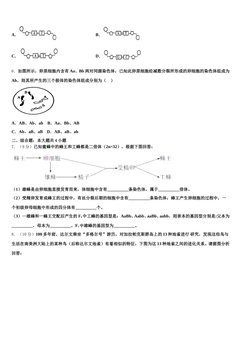 2024-2025学年湖北省恩施一中、利川一中等四校生物高一下期末考试试题含解析_第2页