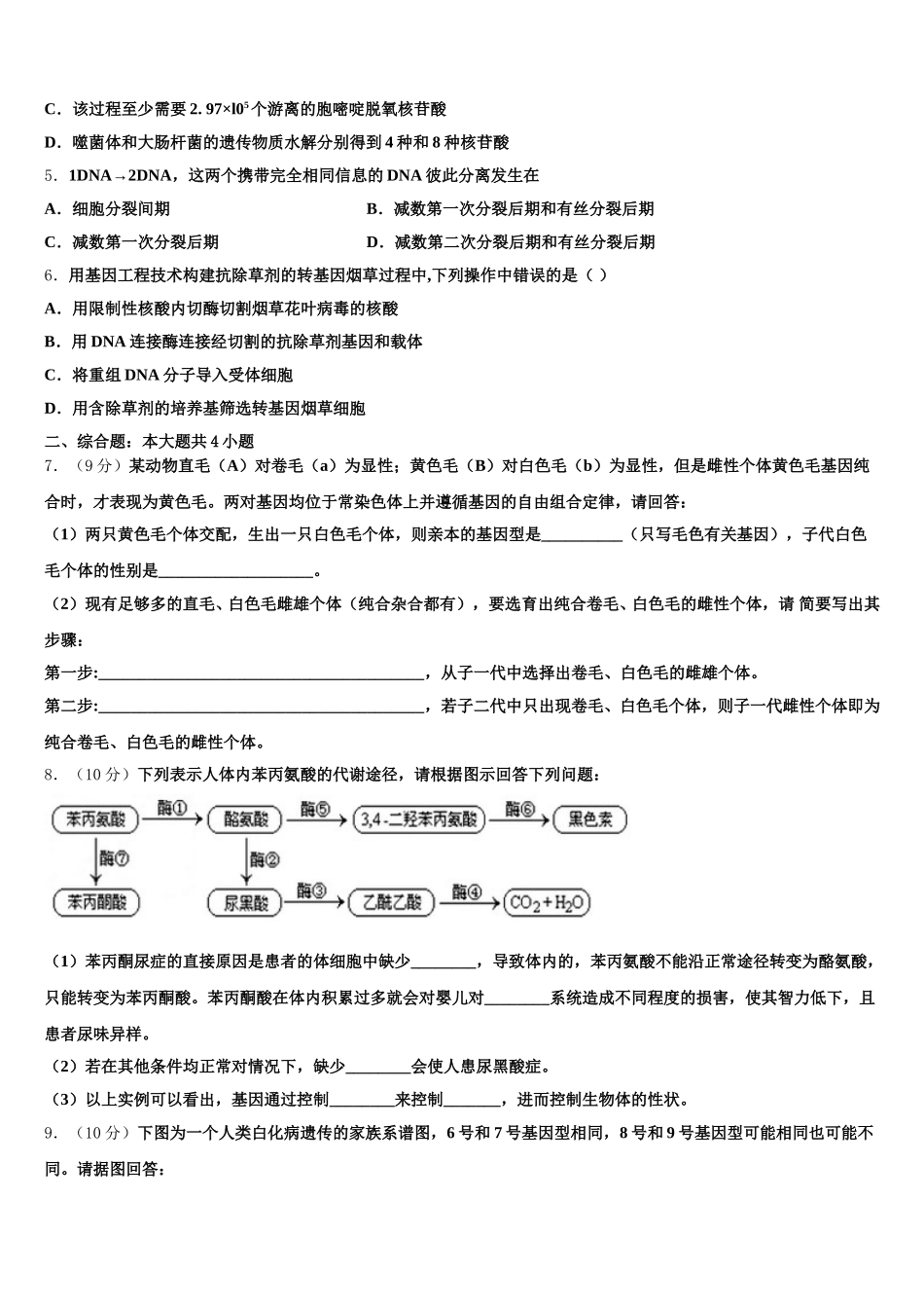 湖北省孝感市第一高级中学2024-2025学年高一下生物期末质量跟踪监视模拟试题含解析_第2页