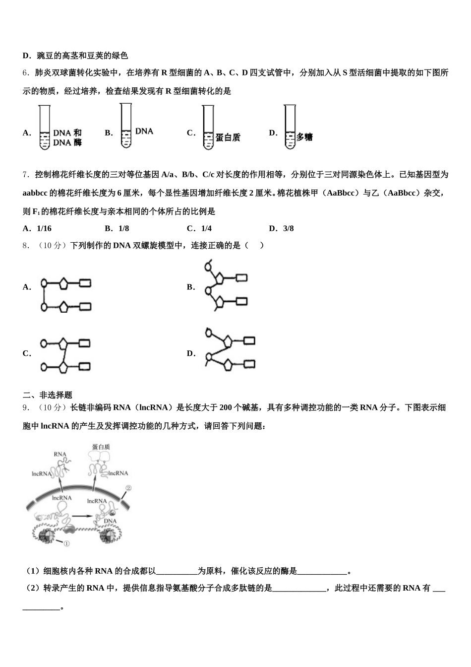 2025年湖北省广水一中等重点高中联考协作体生物高一下期末复习检测模拟试题含解析_第2页