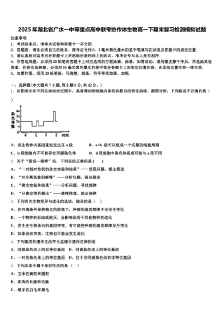 2025年湖北省广水一中等重点高中联考协作体生物高一下期末复习检测模拟试题含解析