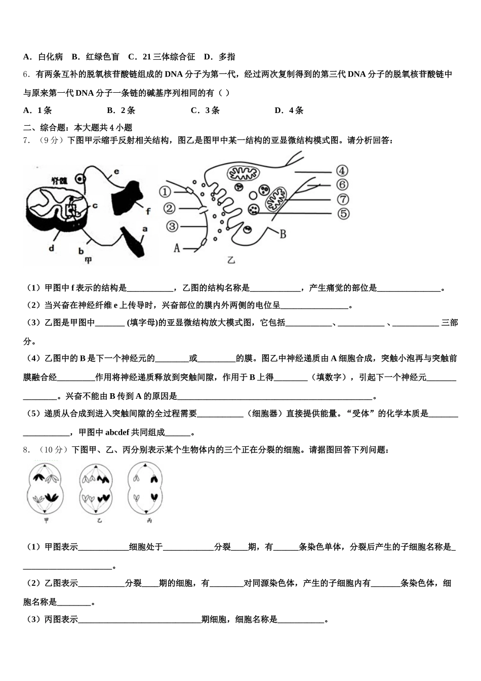 襄阳市第四中学2025届高一下生物期末学业质量监测试题含解析_第2页