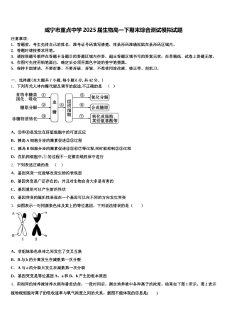 咸宁市重点中学2025届生物高一下期末综合测试模拟试题含解析