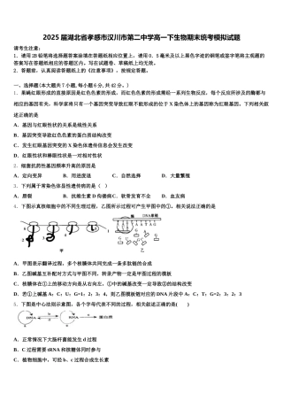 2025届湖北省孝感市汉川市第二中学高一下生物期末统考模拟试题含解析