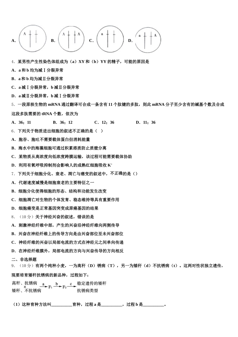 2025届湖北省荆州市松滋第四中学高一下生物期末学业水平测试试题含解析_第2页