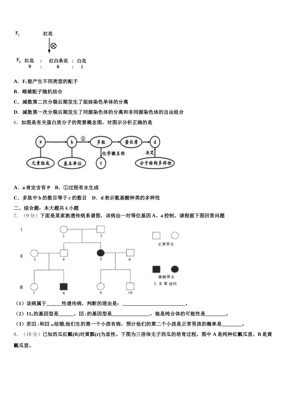 宜昌市重点中学2025届高一下生物期末考试试题含解析_第2页