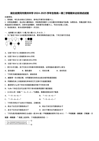 湖北省黄冈市黄州中学2024-2025学年生物高一第二学期期末达标测试试题含解析