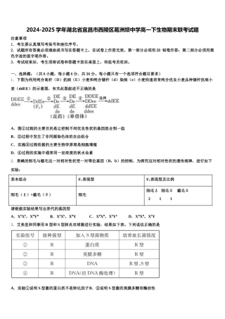 2024-2025学年湖北省宜昌市西陵区葛洲坝中学高一下生物期末联考试题含解析