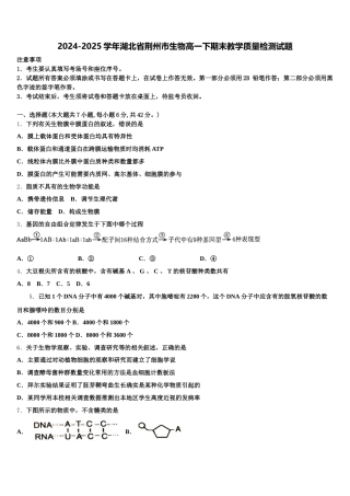 2024-2025学年湖北省荆州市生物高一下期末教学质量检测试题含解析