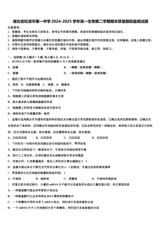 湖北省松滋市第一中学2024-2025学年高一生物第二学期期末质量跟踪监视试题含解析