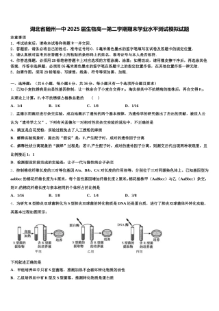 湖北省随州一中2025届生物高一第二学期期末学业水平测试模拟试题含解析