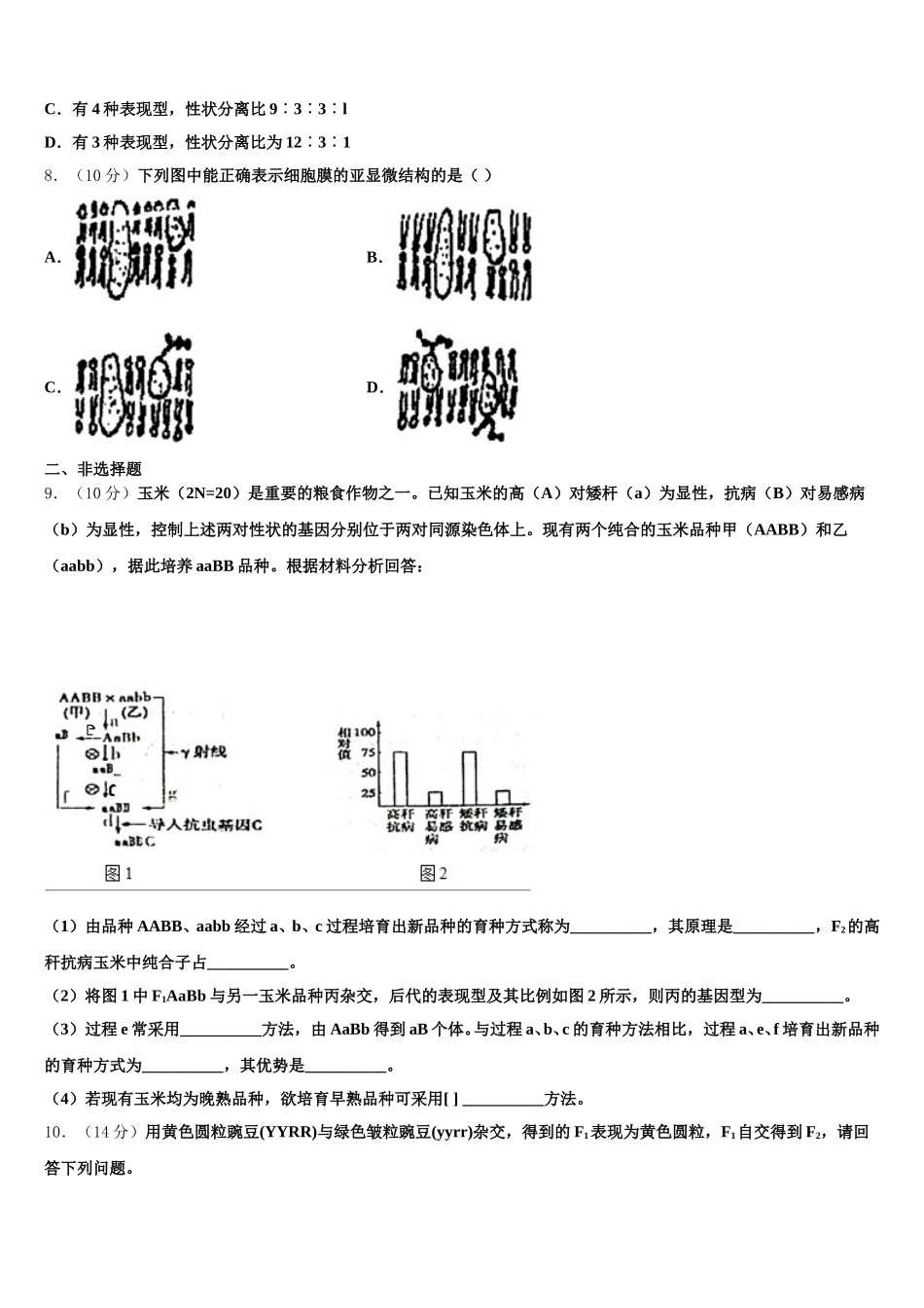 2025年湖北省两校高一生物第二学期期末复习检测试题含解析_第2页
