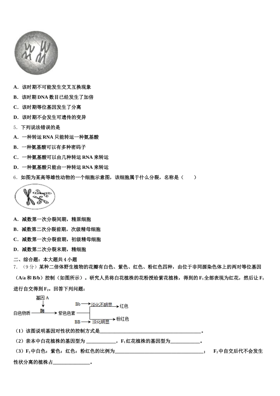 2025年湖北省武汉市部分学校生物高一第二学期期末达标检测试题含解析_第2页