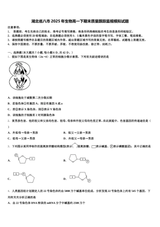 湖北省八市2025年生物高一下期末质量跟踪监视模拟试题含解析