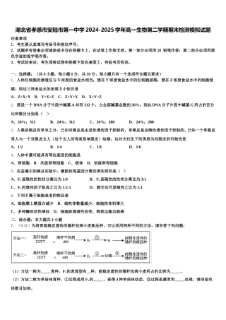 湖北省孝感市安陆市第一中学2024-2025学年高一生物第二学期期末检测模拟试题含解析