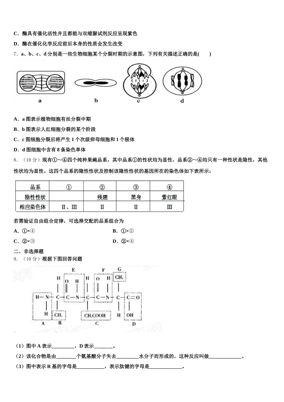 2024-2025学年湖北省省实验中学联考高一下生物期末统考模拟试题含解析_第2页