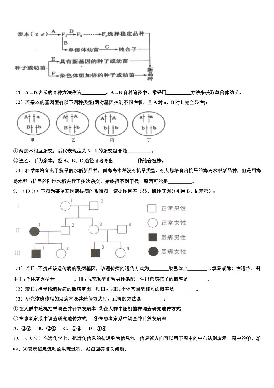 2025年湖北省襄阳市第五中学高一生物第二学期期末达标检测模拟试题含解析_第3页