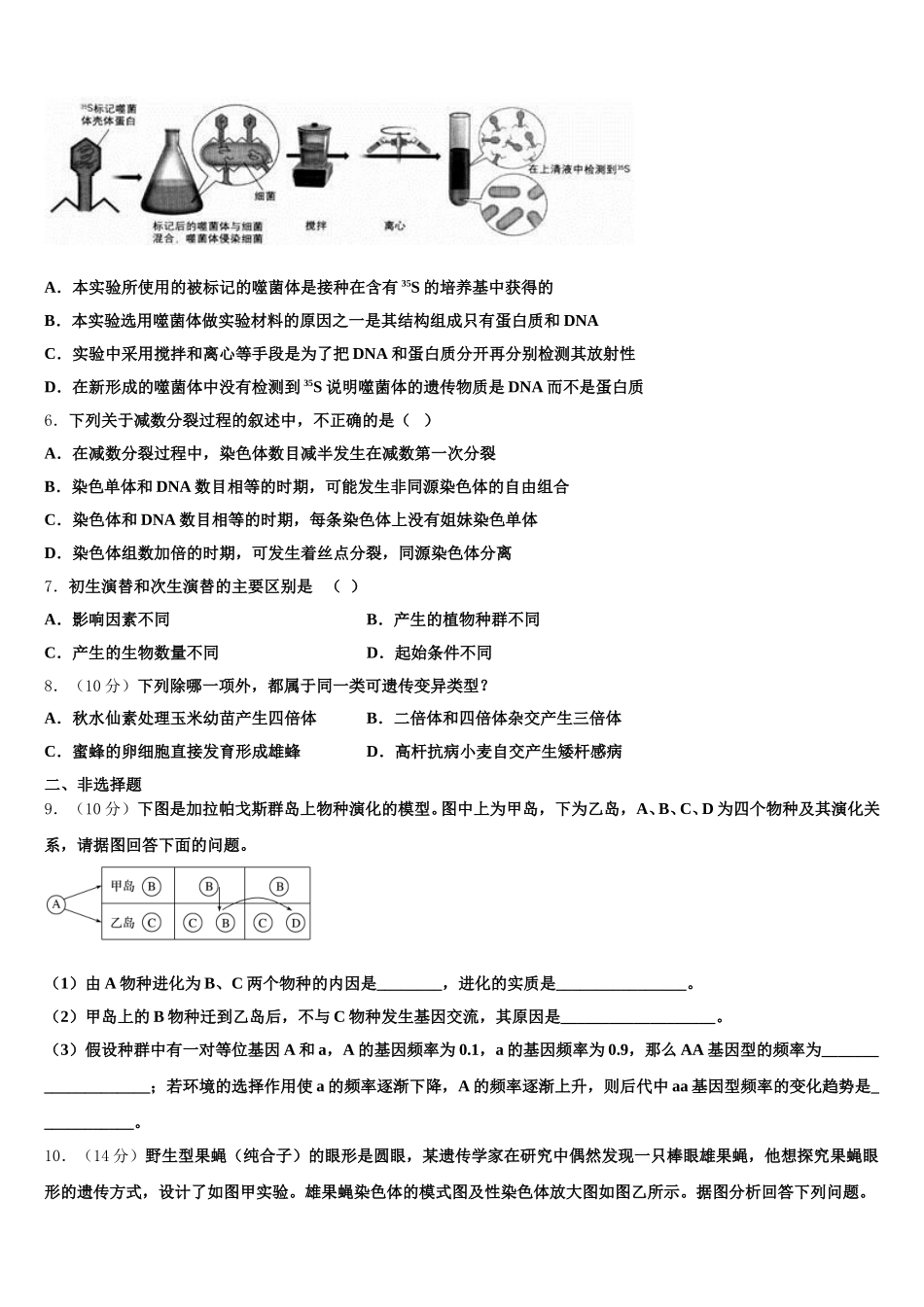2025届湖北省武汉市新洲一中阳逻校区生物高一第二学期期末学业水平测试试题含解析_第2页