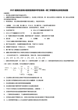2025届湖北省浠水县实验高级中学生物高一第二学期期末达标检测试题含解析
