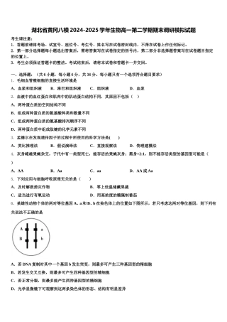 湖北省黄冈八模2024-2025学年生物高一第二学期期末调研模拟试题含解析