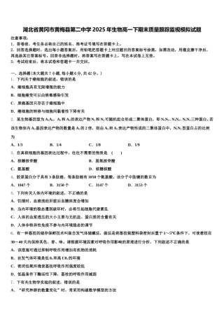 湖北省黄冈市黄梅县第二中学2025年生物高一下期末质量跟踪监视模拟试题含解析