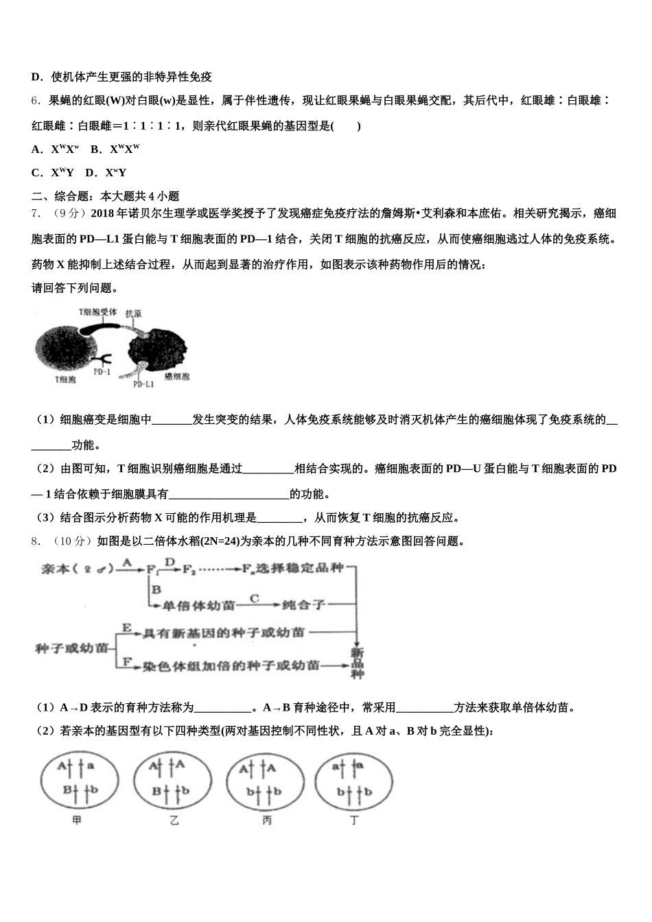 襄阳市第四中学2024-2025学年高一下生物期末经典模拟试题含解析_第2页