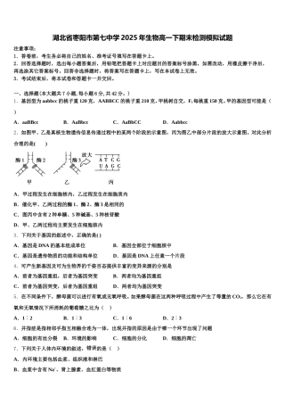 湖北省枣阳市第七中学2025年生物高一下期末检测模拟试题含解析