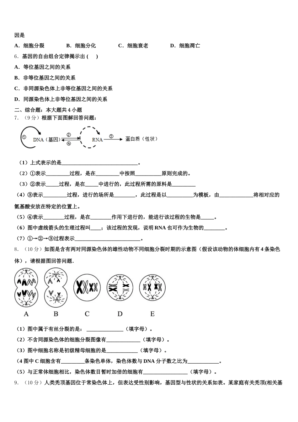 2024-2025学年湖北省孝感市八校教学联盟高一下生物期末复习检测模拟试题含解析_第2页