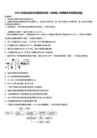 2025年湖北省武汉外国语学校高一生物第二学期期末考试模拟试题含解析