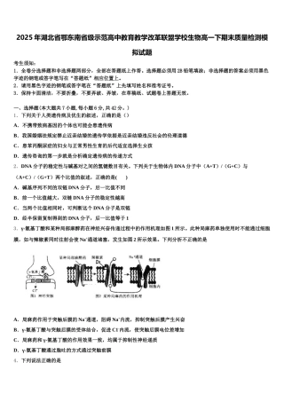 2025年湖北省鄂东南省级示范高中教育教学改革联盟学校生物高一下期末质量检测模拟试题含解析